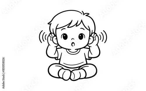 Cute cartoon child cupping hands around ears to listen intently