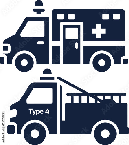 Ambulance and Fire Truck Icons with Emergency Lights emergency vehicle medical