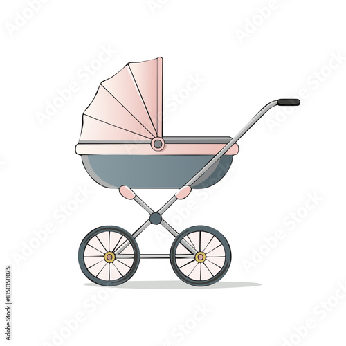 Cute Baby Stroller Illustration Isolated on White Background for Baby Products Designs