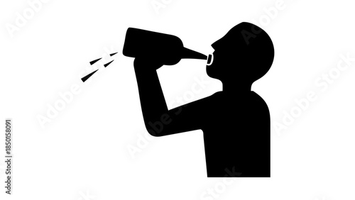 Minimal silhouette of a person tilting head back while drinking water, hydration and vitality wellness concept.