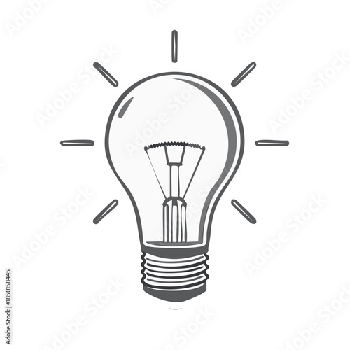 Lightbulb Illustration Shining Radiating Light Energy Gray Simple Icon Design Concept Invention Ideas Solution