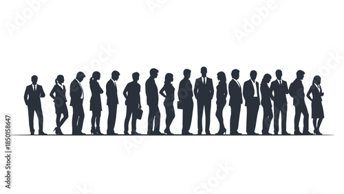 Diverse group of business people standing in a line silhouette.
