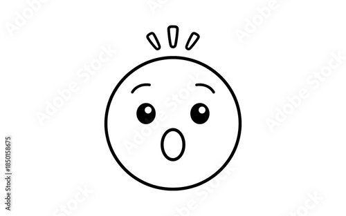Surprised emoji face with wide eyes and open mouth in black and white outline