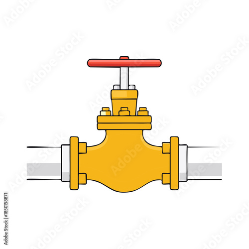 Stylized Yellow Pipeline Valve and Pipe Illustration Depicting Industrial Control and Safety Mechanisms