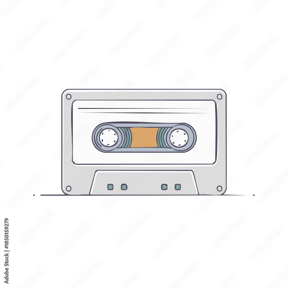 Obraz premium Minimalist Audio Cassette Illustration Classic 80s 90s Tech Listening Music