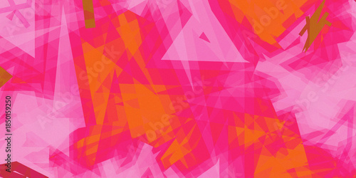 Energetic Layered Angular Shapes with Modern Digital Style, Vibrant Pink Orange Abstract Geometric Glass Shard Background, Creative Youthful Color Burst with Grain Texture, Bright Dynamic Banner
