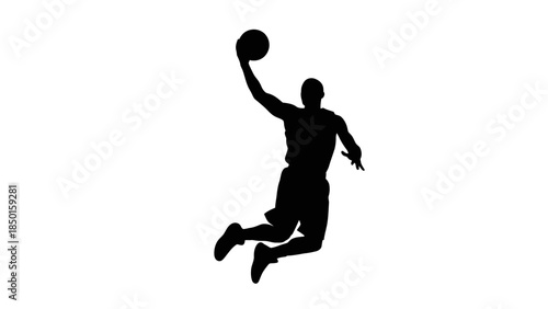 Dynamic Silhouette of a Basketball Player Mid-Air Dunk.