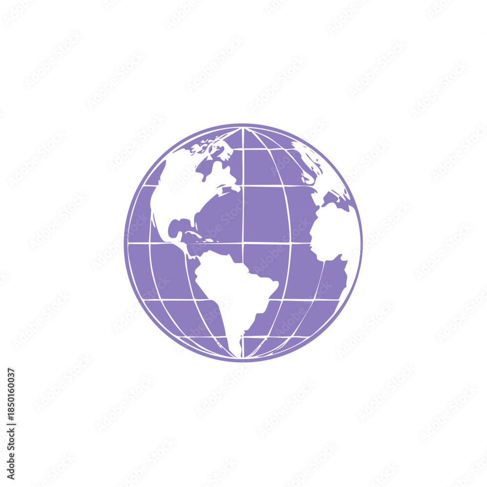Fototapeta premium Earth Globe Illustration with Continents and Longitude Latitude Lines in Purple Color