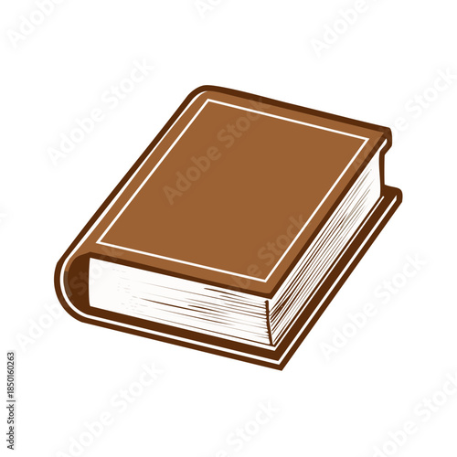 Closed Hardcover Book with Brown Cover Isolated on White Simple Illustration