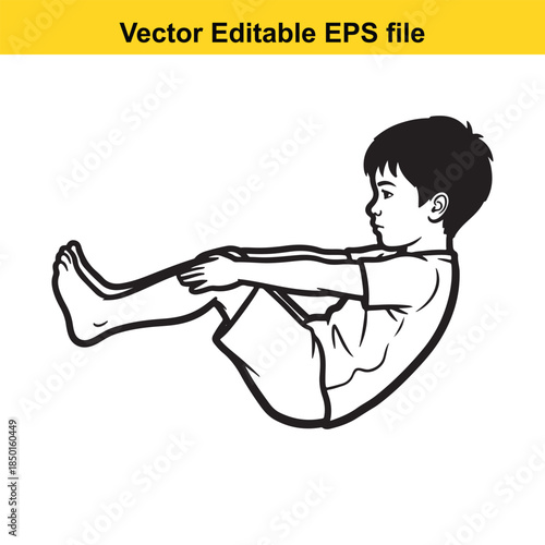  vector illustration of a boy sitting on the floor with bent knees and arms