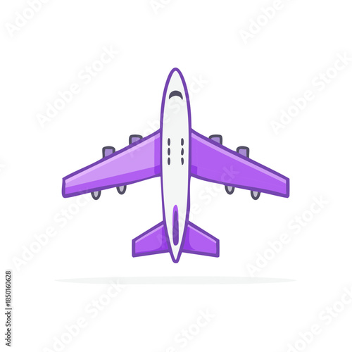 Airplane illustration with wings and engine design in purple isolated against clean white