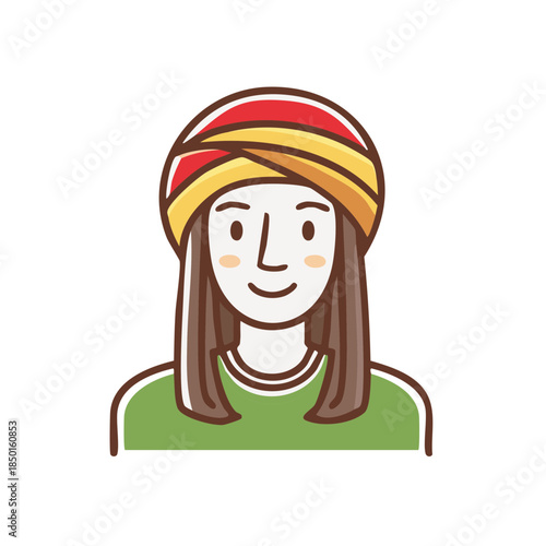Smiling Woman with Turban Portrait Illustration in a Modern Minimal Style