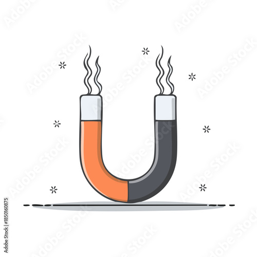 Cartoon U-shaped Magnet with Magnetic Field Lines Illustration for Science