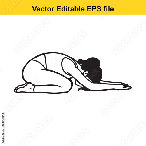  vector illustration of a woman in childs pose on white background for yoga or meditation concepts