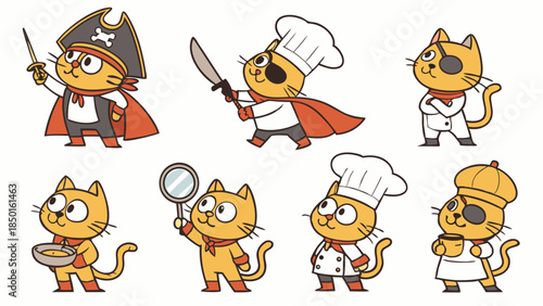 Cute Cat Characters for Children's Books, Games, and Fun Marketing Campaigns, Playful and Whimsical Designs for Kids' Brands