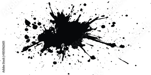 Black ink splatters on a white background. Abstract ink splatter on white background. Black and white grunge ink splat isolated a transparent or white background. black ink splatter black paint. 