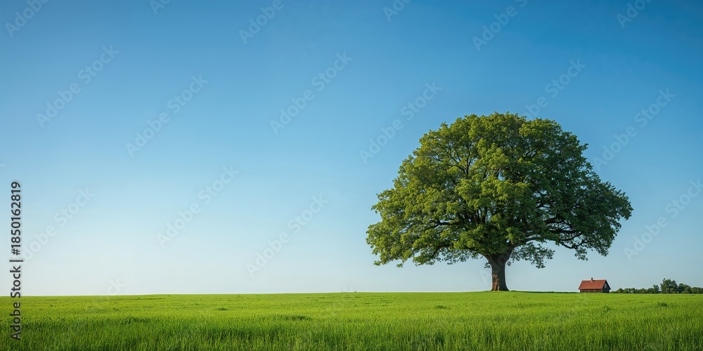 Fototapeta premium Sky blue background with a home tree, suitable for UI design or layout backgrounds