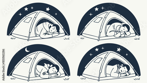 Restful Sleep in Camping Tent Under Starry Night Sky Peaceful Outdoor Adventure for Relaxation and Wellness