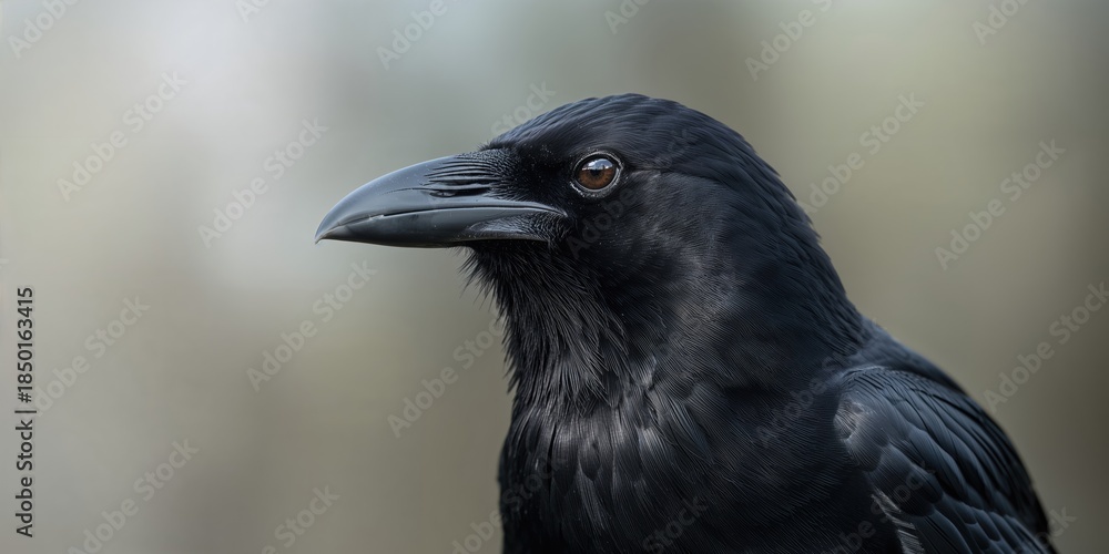 Naklejka premium Close-up of a raven's head detailed feathers for natural camouflage techniques