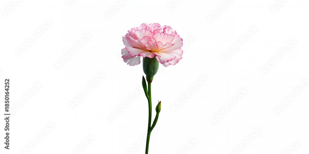 Obraz premium Pink and white carnations isolated on a white background, used in botanical studies, springtime, Earth Day