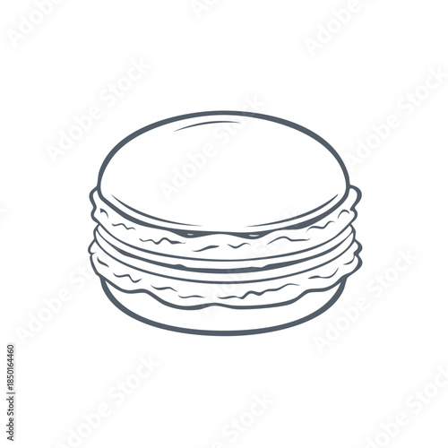 Delicious Macaron Line Art Sweet Treat Isolated on White - Minimalist Outline