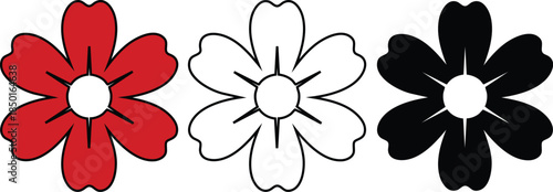 star flower design in red outline and filled black white and red variations six petals radial symmetry abstract shape