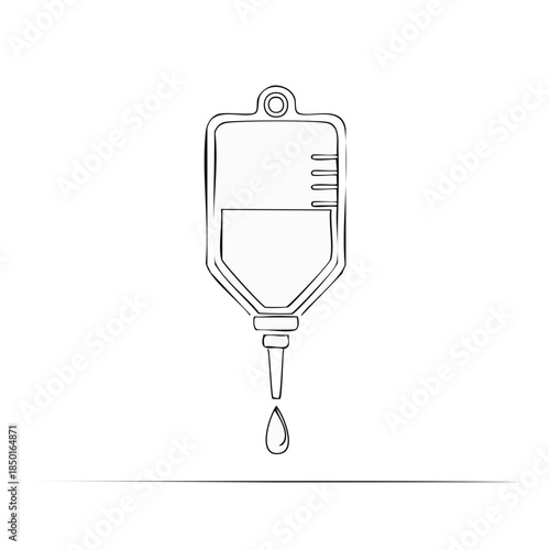 Drawing of Intravenous Drip Illustration with Solution and Drop for Medical Care in Hospitals