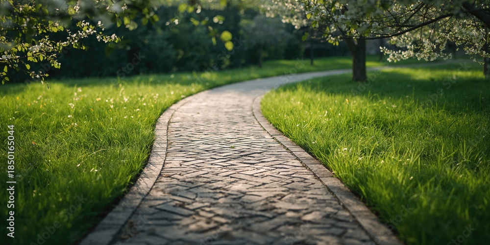 Obraz premium Garden cement pathway with geometric design used for landscape layout or layout design