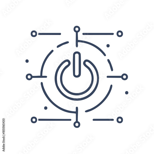 Digital Power Button Vector, Outline Icon with Circuit Board Details, Symbol of Technology, Innovation and Modern Electronics