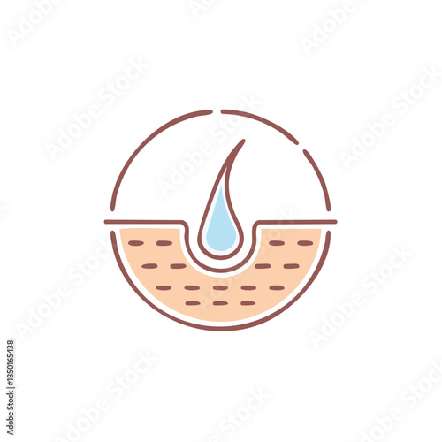 Hair Follicle Hydration Icon Depicting Water Drop on Skin Layer in Circular Border