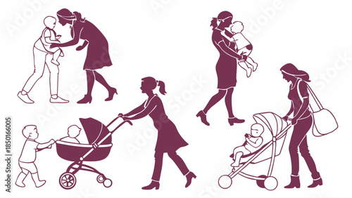Mothers and Babies Silhouettes Daily Parenting Life Childcare Family Nurturing Love Web Design Marketing Materials