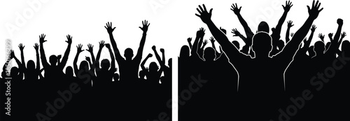 Cheering crowd silhouette illustration for concert designs and party flyer layouts