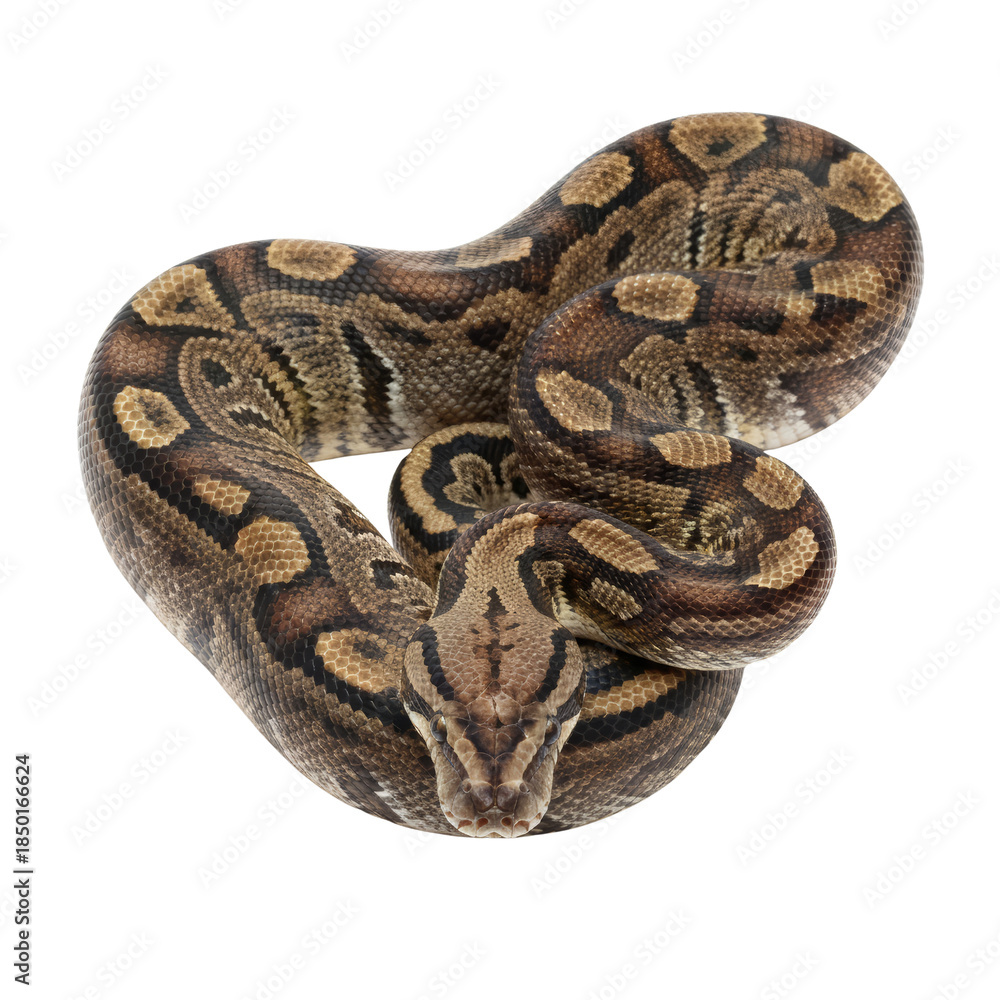 Obraz premium Realistic ball python coiled with intricate pattern and detailed features isolated on a