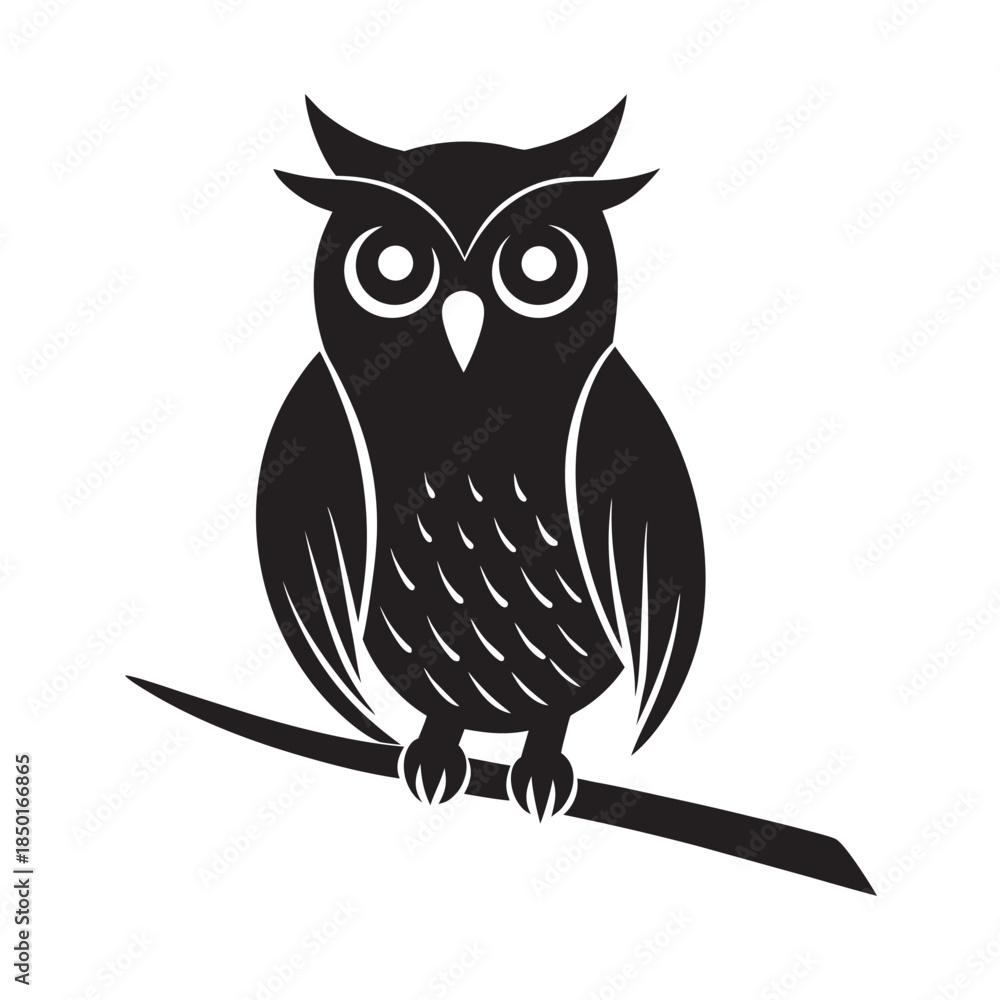 Fototapeta premium Flat Style Perched Owl Night Bird Silhouette Art