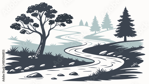 Serene Winding River Through Lush Green Landscape Inspiring Calmness and Nature Escape for Travel and Outdoor Adventure Marketing