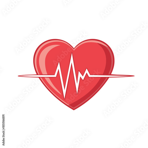 Red Heart with White EKG Line Graphic Symbolizing Healthcare and Medical Vital Signs Illustration