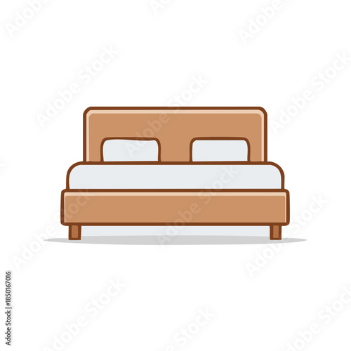 Illustration of a wooden bed with pillows for home interior design and furniture concepts