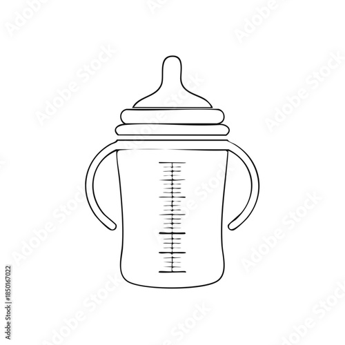 Outline Illustration of Baby Bottle with Handles and Measurement Markings for Template Design
