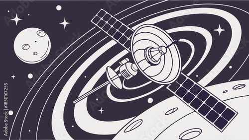 Futuristic Satellite Orbiting Planet, Exploring Deep Space for Scientific Discovery and Cosmic Research, Inspiring Wonder and Innovation