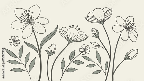 Delicate Botanical Illustration for Spring Marketing, Wedding Invitations, and Website Design, Evoking Natural Beauty and Calmness