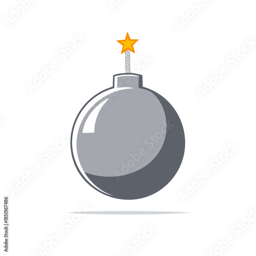 Gray bomb with a burning fuse ready to explode, vector icon, cartoon style