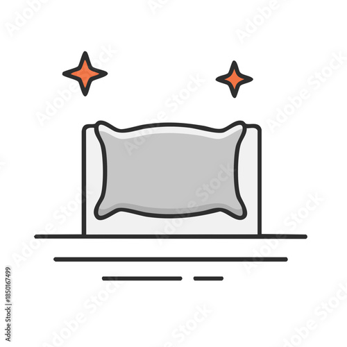 Soft Pillow Resting on Bed with Glimmering Stars in Minimalist Illustration