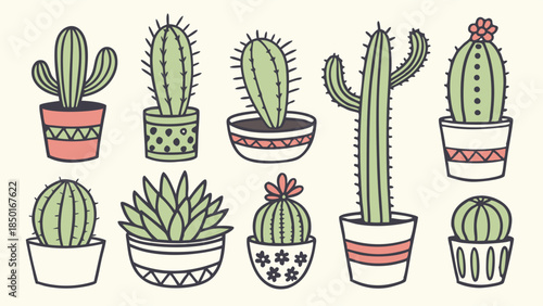 Cute Potted Cactus Collection for Web Design, Social Media Graphics, and Home Decor Projects Bringing Cheerful, Natural Vibes