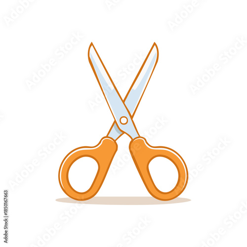 Orange handled craft scissors open cutting action illustration paper cut art supplies tool isolated stationery sharp