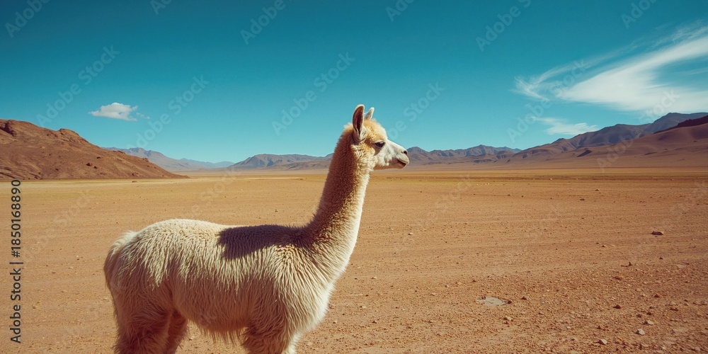 Obraz premium Llamas grazing in the Atacama, emphasizing livestock in extreme climates, World Animal Day