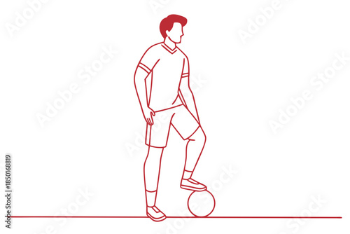 Line drawing of sporty soccer freestyler man practicing ball juggling with heel vector