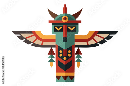 Native American Indian Totem Pole Vector Illustration On White Background