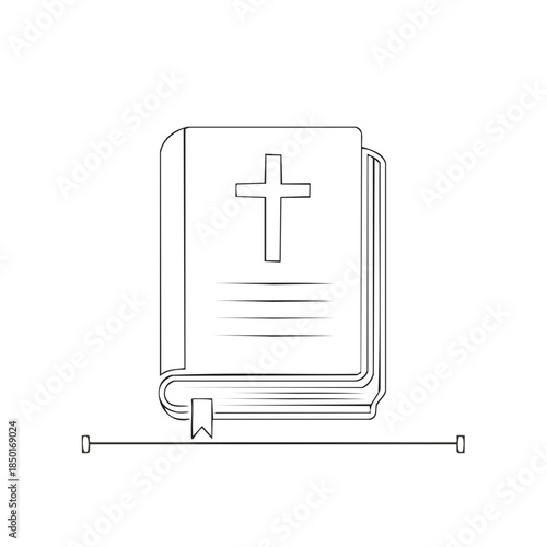 Bible outline illustration with cross emblem on cover, religion and spirituality theme, Christian book