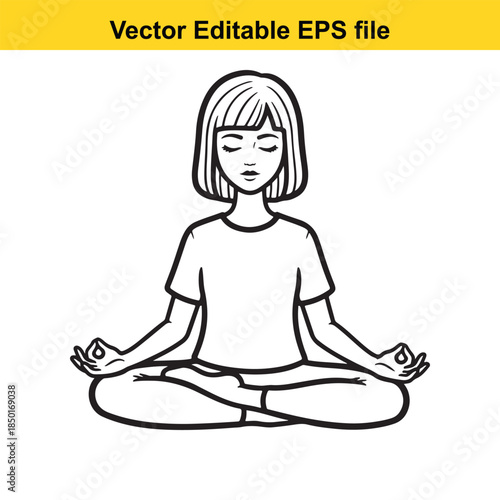  a serene woman in a meditative yoga pose with her eyes closed and hands in a peaceful gesture