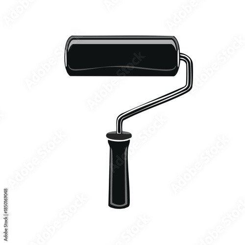 Black paint roller with handle, interior renovation tool equipment for home decorating and house improvement, DIY
